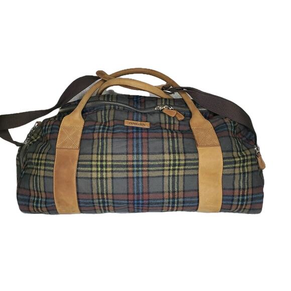 Pendleton Plaid Wool Leather Strap Multi Color Weekender Duffle Bag 20"x13"x10" - Picture 1 of 16